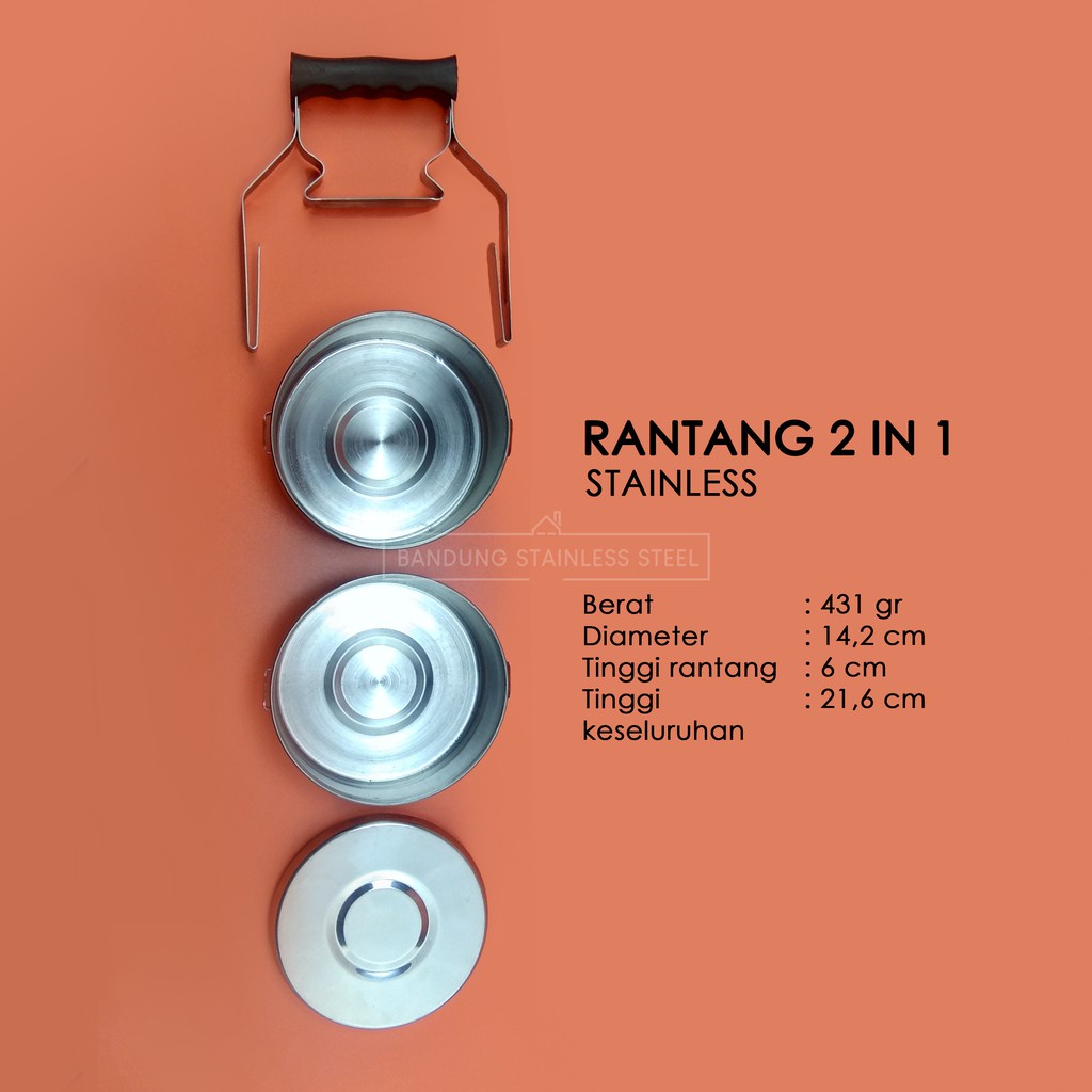 Rantang stainless 2 susun diameter 14cm tempat bekal makan lunch box