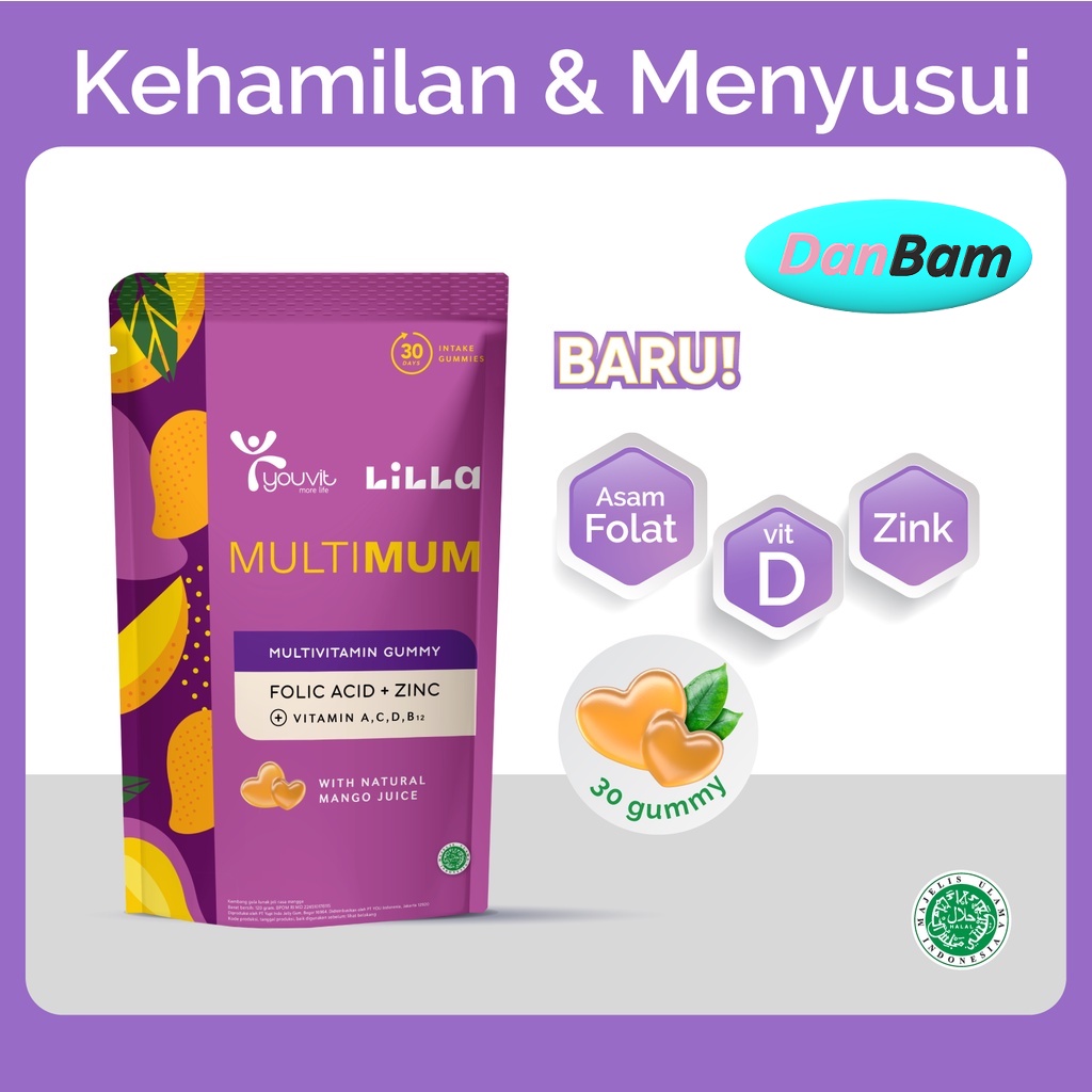 YOUVIT x Lilla Multimum 1 Pouch dengan Asam Folat, Vitamin B12 dan D