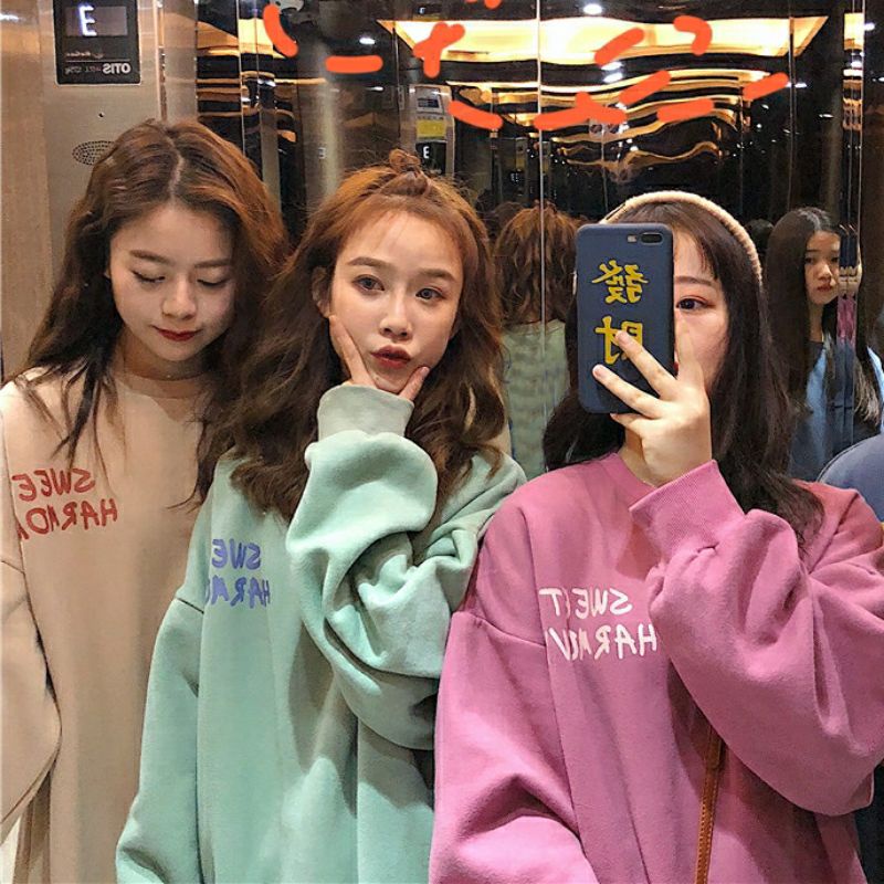 (S - 6XL) Sweater BIGSIZE Korean Style SWEET HARMONY Oversize Crewneck Harajuku Urban So Bold And Find Jumbo Fleece Unisex BEIGE krem Baby Tosca S M L XL 2XL 3XL 4XL 5XL 6XL