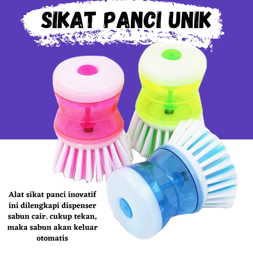 TERLARIS!!! Sikat Cuci Piring Pembersih Panci Warna Dengan Dispenser Sabun Cair