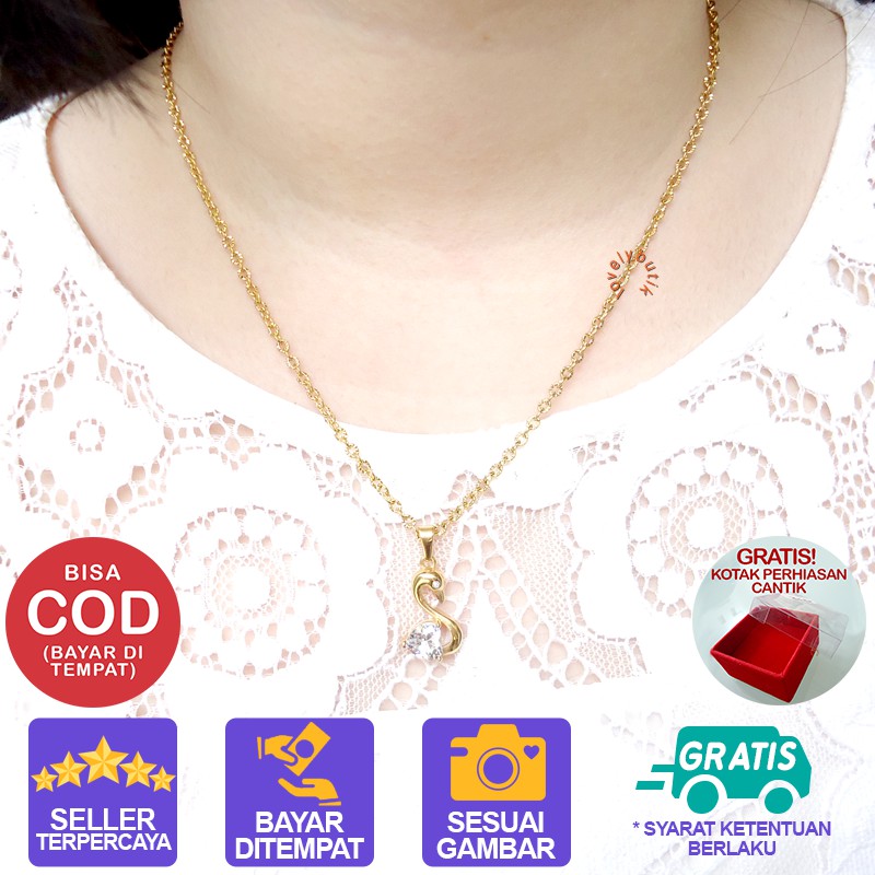 Lovelybutik Kalung Titanium Emas Soray4 kalung Model Terbaru Anti Karat Dengan Liontin Love Angsa