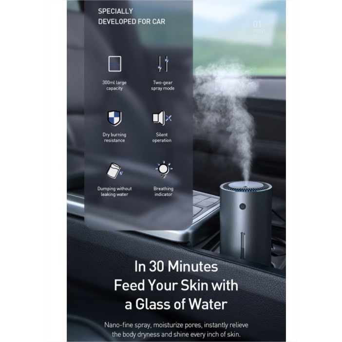 Baseus Shuirun Car Air Humidifier Water Diffuser Refresher Udara Mobil