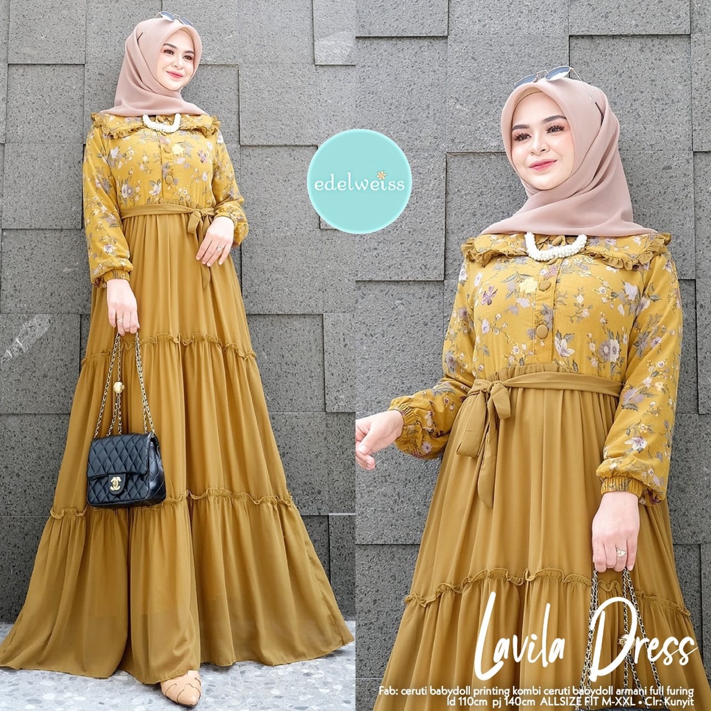 GAMIS BUNGA MODERN KEKINIAN TERBARU | GAMIS MAXY DRESS | BAJU GAMIS CERUTY LAPIS FURING