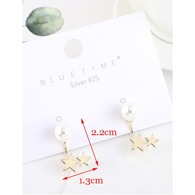 LRC Anting tusuk Fashion Golden Gold-plated Pearl Star Earrings Y63307