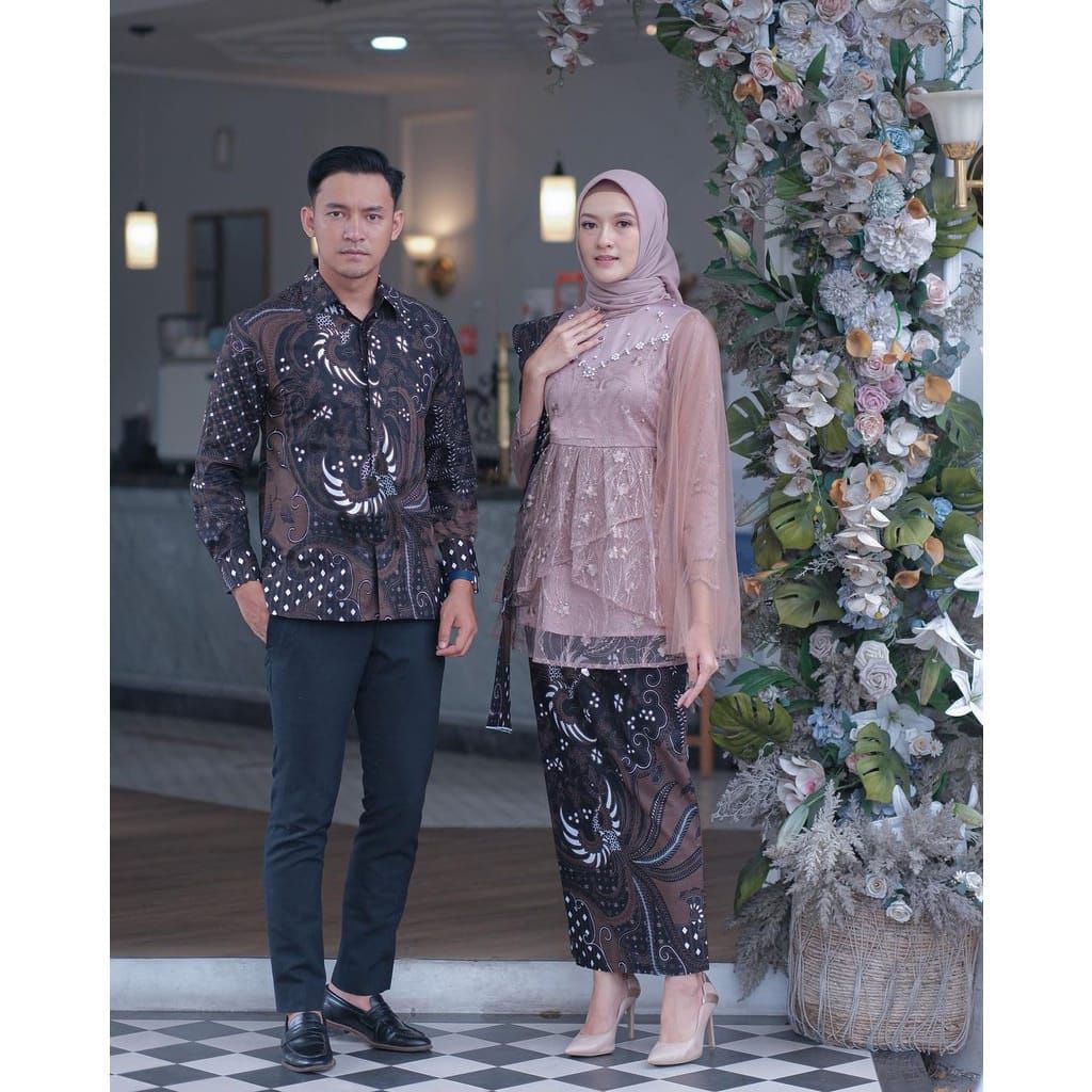 SET KEBAYA COUPLE FELICIA - BATIK COUPLE KONDANGAN LAMARAN WISUDA - COUPLE BATIK MODERN MECCA BILQIS