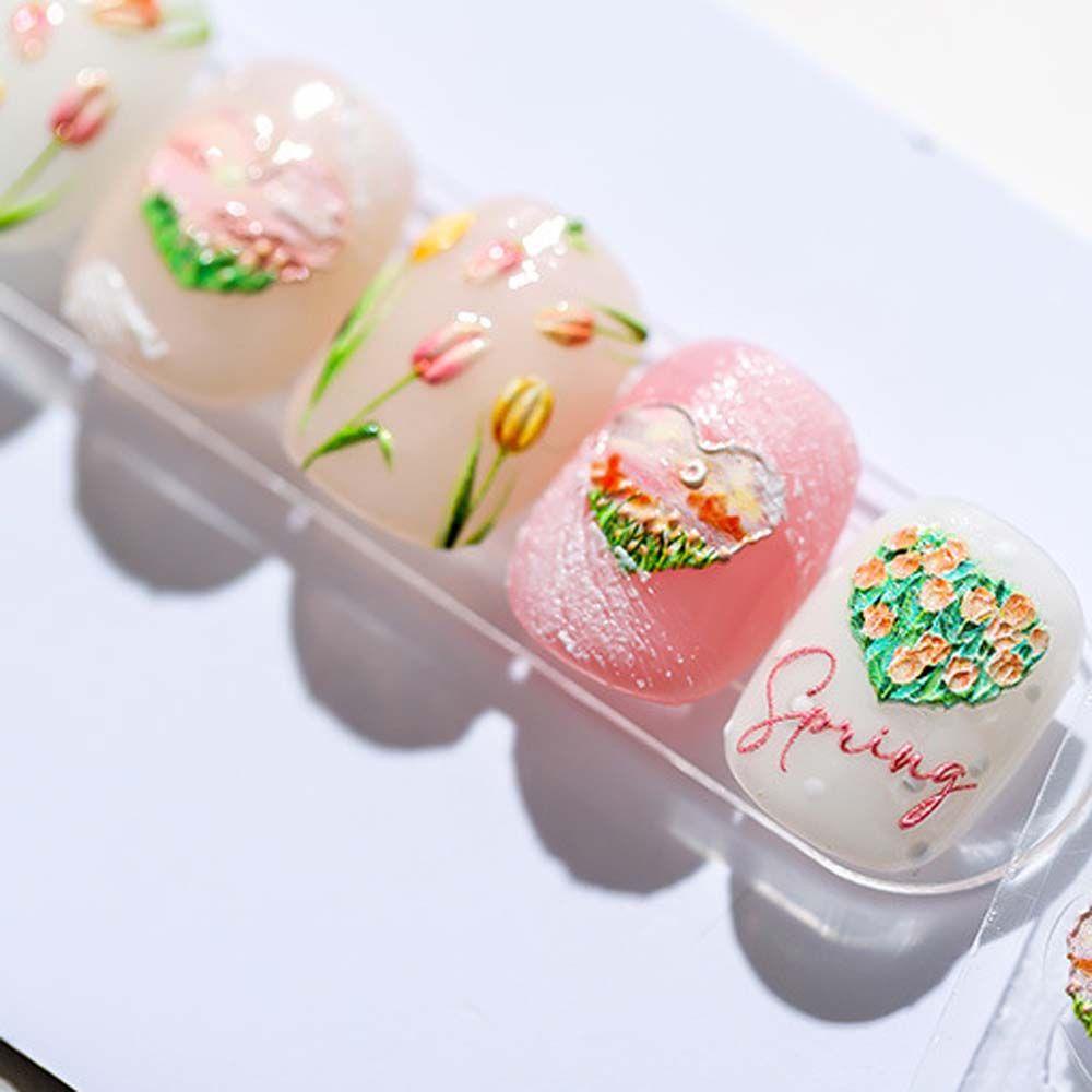 Mxbeauty 3D Kuku Seni Stiker Salon Lucu Perekat Diri Decal Cinta Hati Tulip DIY Manicure Aksesoris Kuku Foil Decals