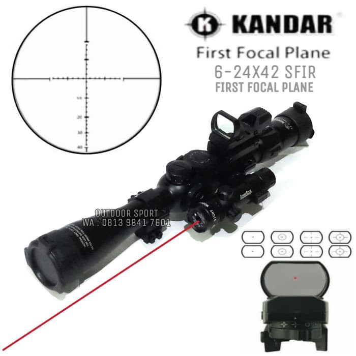 Telescope KANDAR 6-24X42 FFP SFR With Holosight RGD Scope + Red Laser Riflescope Hunting - Teleskop