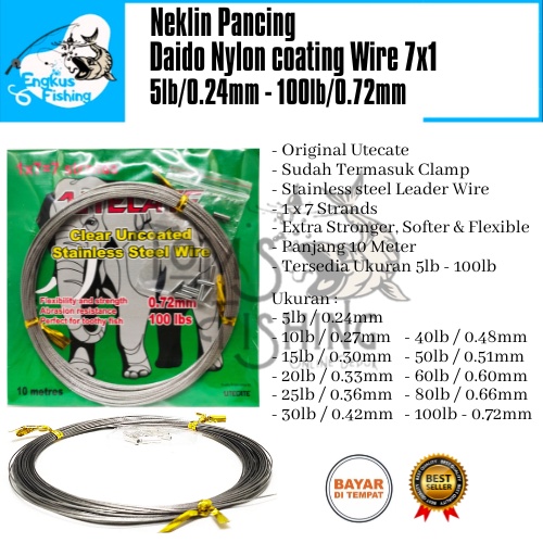 Neklin Pancing Utecate 10 Meter Wire 7x1 Strands (5Lb - 100Lb) Murah - Engkus Fishing