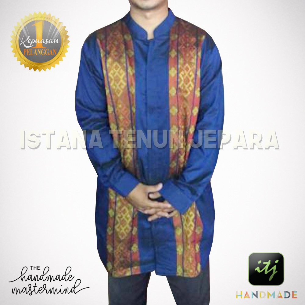 Baju Koko Pria / Kemeja Koko Tenun / Atasan Muslim Lengan Panjang