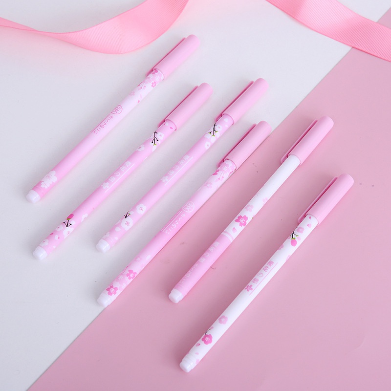5pcs Pink Cherry Blossom Series Gel Pen Full Syringe 0.5 Gel Pen Exam Office Supplies