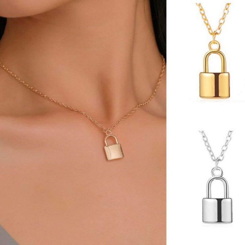 [COD] Kalung Wanita Gold Silver Gembok / Kalung Rantai Necklace Kalung Wanita Retro Kalung Titanium