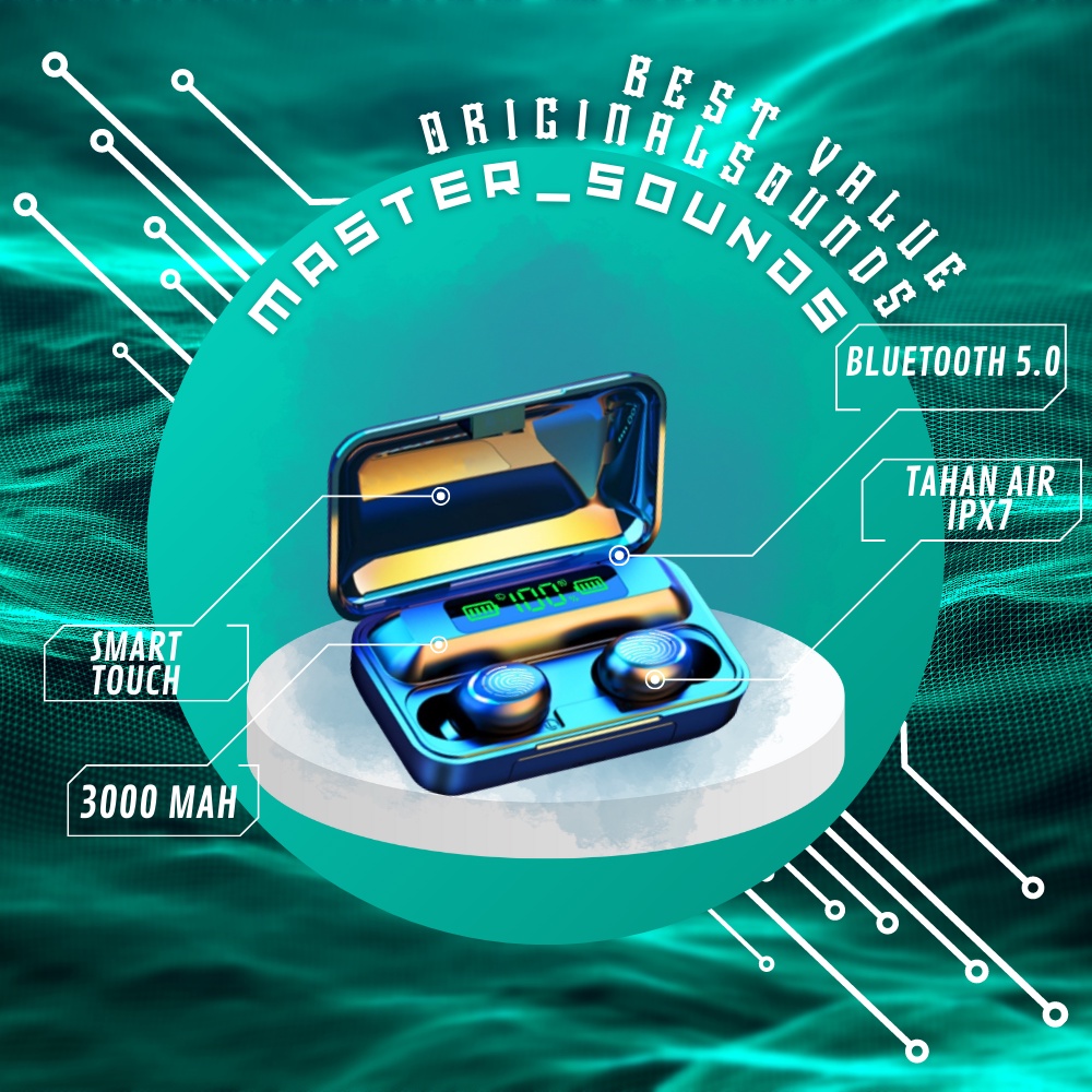 Tws Earphone Headset Bluetooth Wireless 3000 mAH Portable Power Bank Waterproof with Mic Earbuds Hea