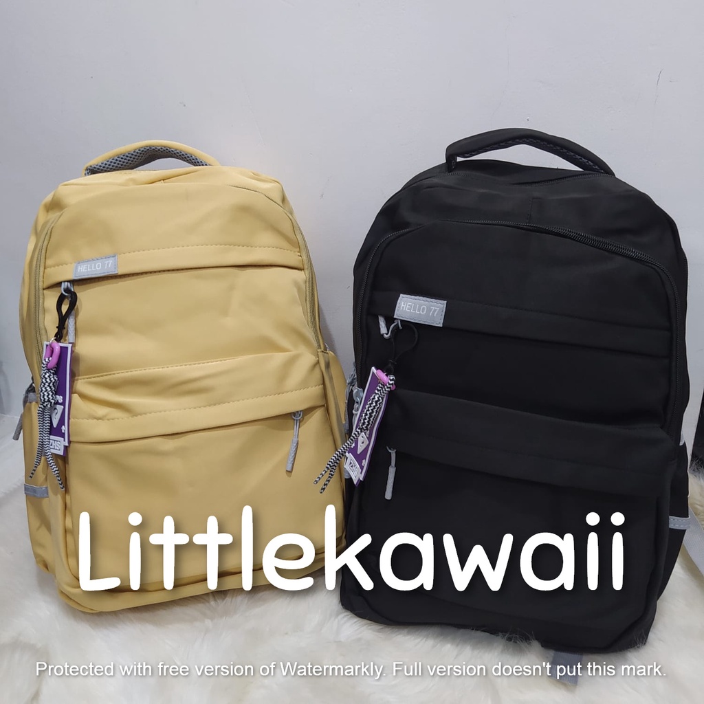 LK/ Tas Ransel Laptop Backpack Parasut Sekolah Fashion Casual Anak Remaja Dewasa Gantungan Karet Hello77 Import