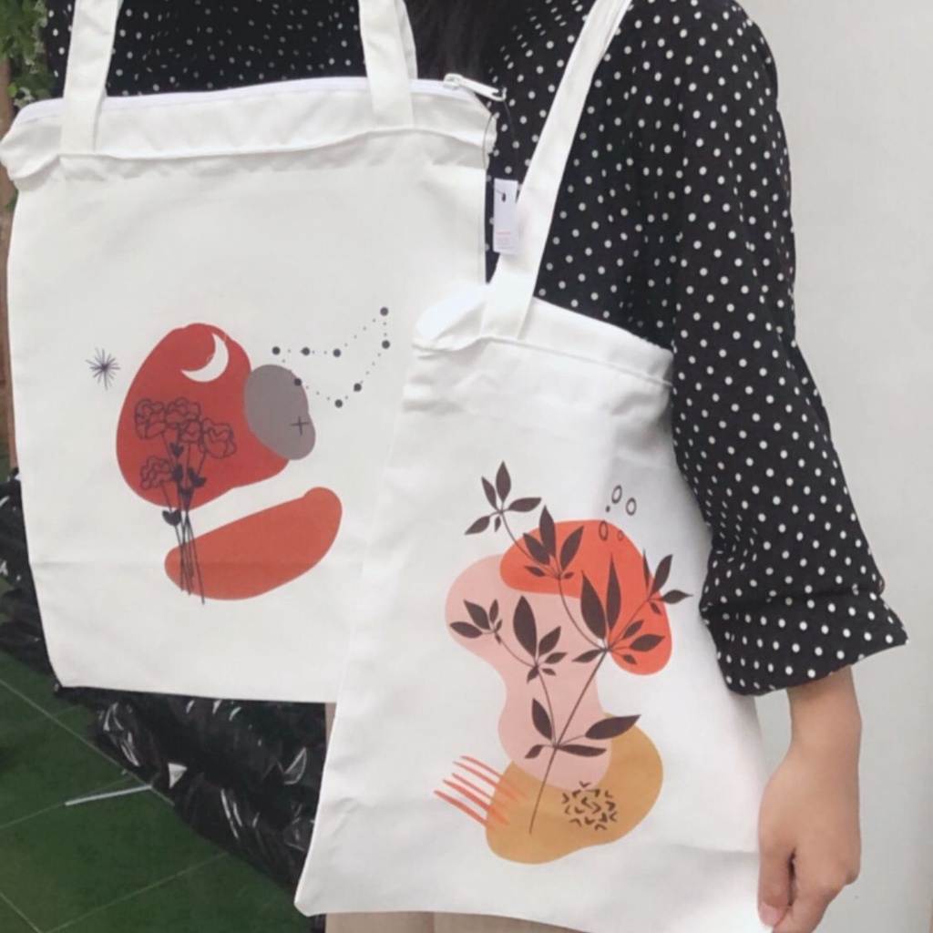 TOTE BAG WANITA KANVAS MOTIF MURAH/ Tote bag wanita premium,Tote bag ala korea Aesthetics, Resleting