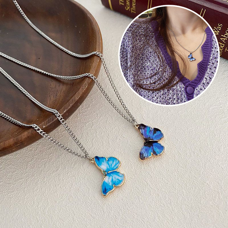 Kalung Kupu-kupu Gradient Biru Butterfly Necklace Blue Gradient Korean Style Aksesoris Wanita