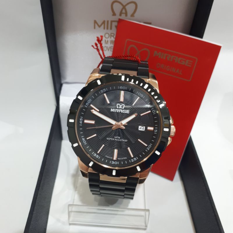 Jam Tangan Mirage Brp 8549 m Rosegold Black Pria Original