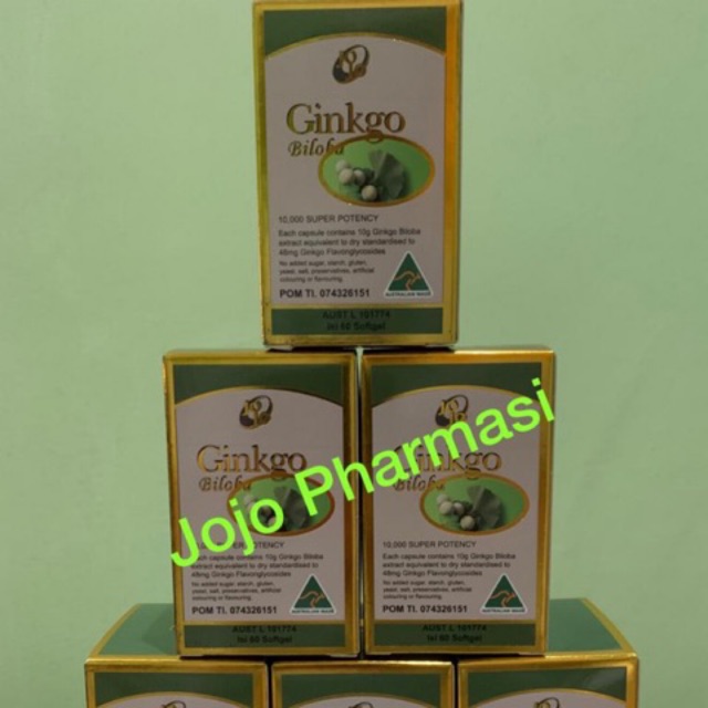Ginkgo Biloba Jojo/Vit Daya Ingat/Vertigo isi 60 Sofgel Original Austr