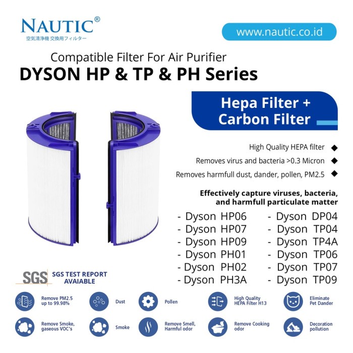 Nautic - Replacement Filter untuk Air Purifier Dyson Pure cool TP06 TP07 TP09 HP06 HP07 HP09 / HEPA+Carbon