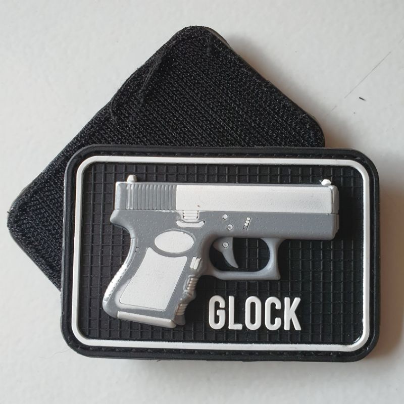 PATCH RUBBER PVC LOGO GLOCK 3D TIMBUL LIS PUTIH/TEMPELAN EMBLEM KARET VELCRO