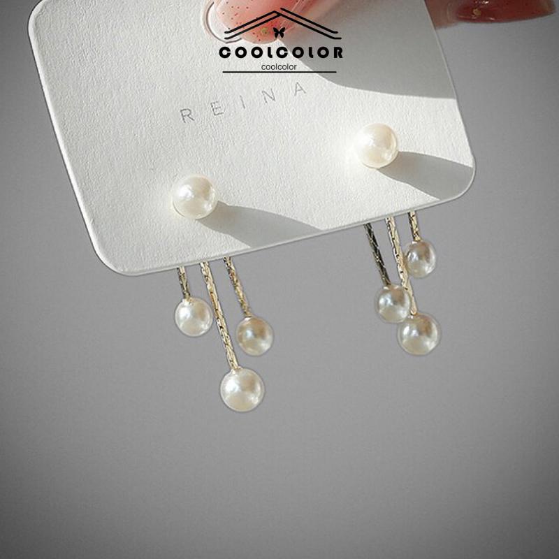 COD Anting Pearl Back Hanging Silver Needle Earrings Temperamen All-Match Anting Wanita Halus- cl