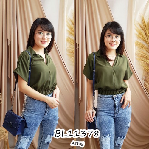 CROP TOP BLOUSE / CROP TOP PINGGANG KARET / ATASAN WANITA BLOUSE / KEMEJA CROP TOP