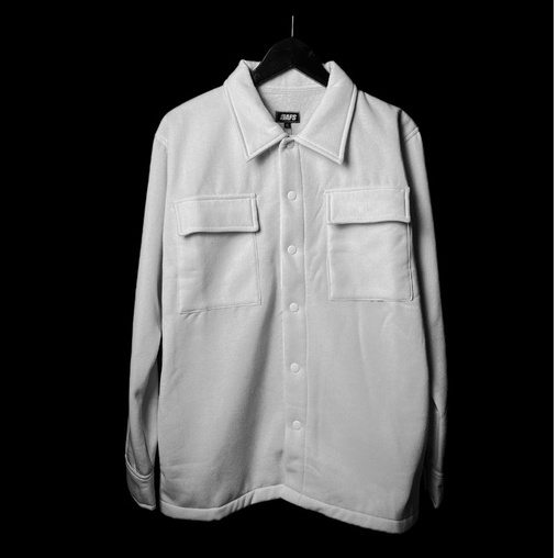 SHACKET JACKET PLEECE - JAKET SHACKET PRIA ORIGINAL - JAKET CASUAL PRIA-WHITE