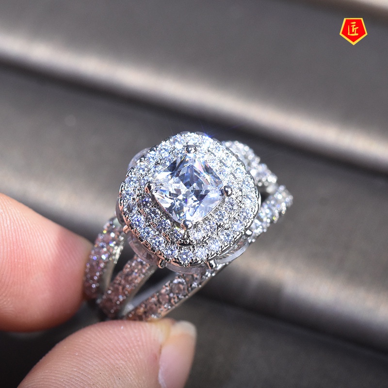 [Ready Stock]Luxury Elegant Three-Layer Diamond Inlaid Moissanite Ring