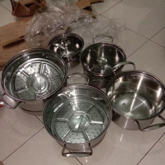 Panci Set Highpot Steamer Stainles Stel 12pcs