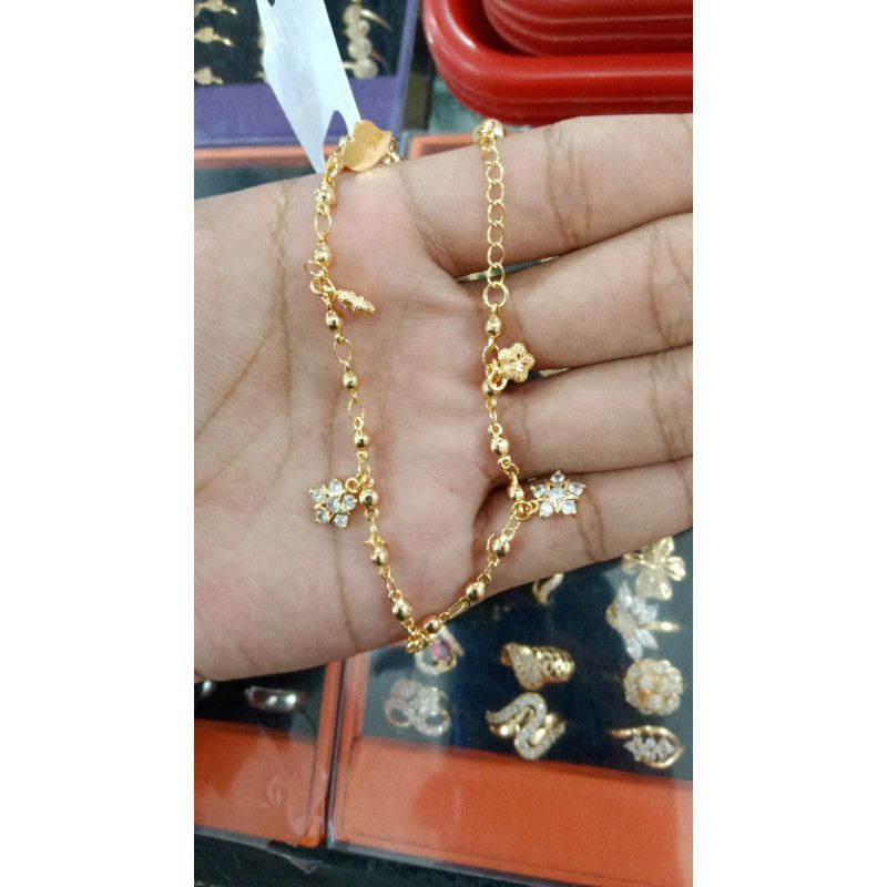 Gelang tangan wanita rumbai bunga permata gold