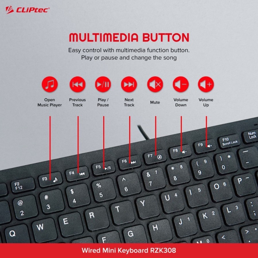 Keyboard Mini Multimedia Wired CLIPtec RZK308 SUPER SLIM