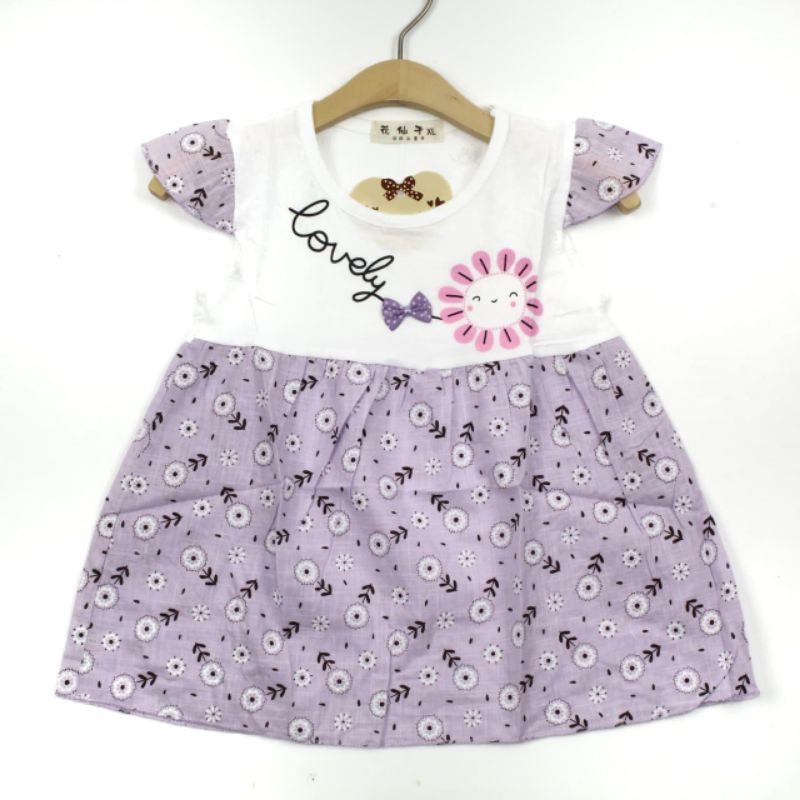 DRESS FASHION BAJU ANAK PEREMPUAN KATUN MOTIF LOVELY 1-2 TAHUN REJECT