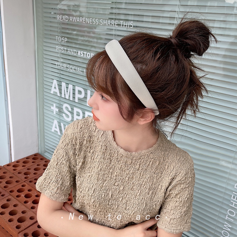 Bando Korea Import Bahan Spons Fluffy Warna Candy/Sponge Hairband/Bando Korea Bahan Kain Tebal/Headband Cloud Polos Lebar Empuk/Bandana Lembut Warna Pastel Hair Band Korean