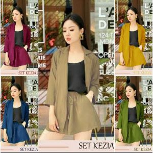 ONE SET KEZIA PENDEK BAJU SETELAN WANITA MODIS MURAH MAROON NAVY MUSTARD CREAM ARMY