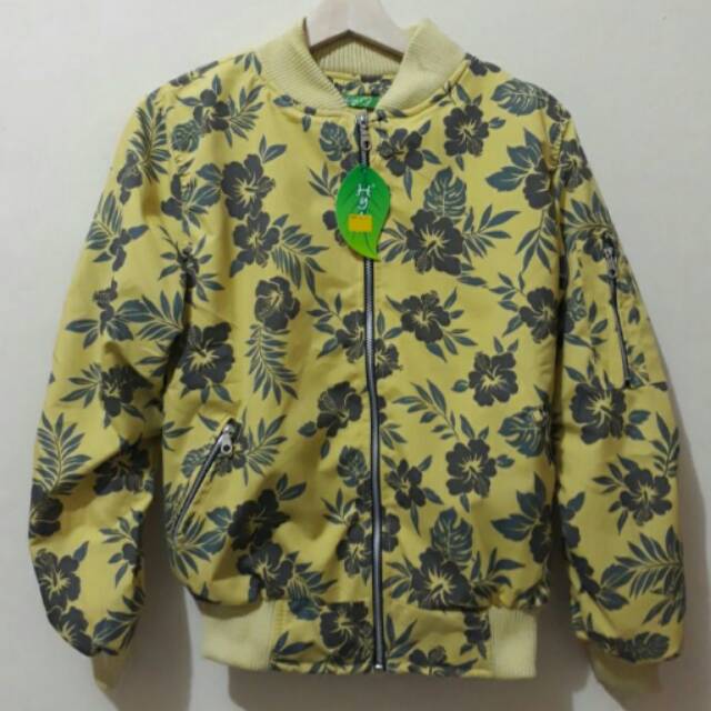 JAKET BOMBER WANITA MOTIF BUNGA - KUNING
