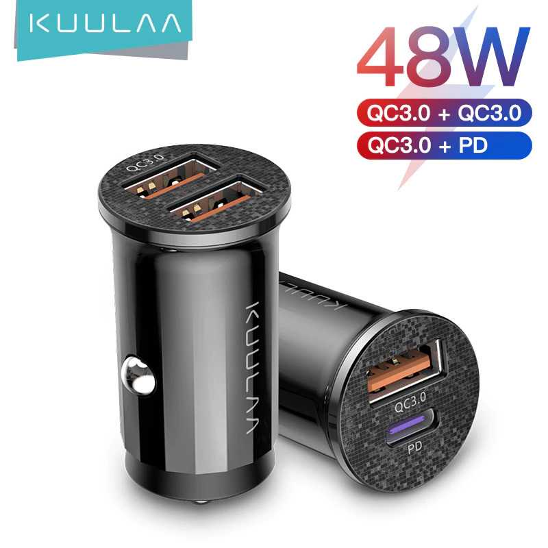 KUULAA Car Charger Mobil USB 2 Port USB Type C QC3.0 48W - A318-Hitam