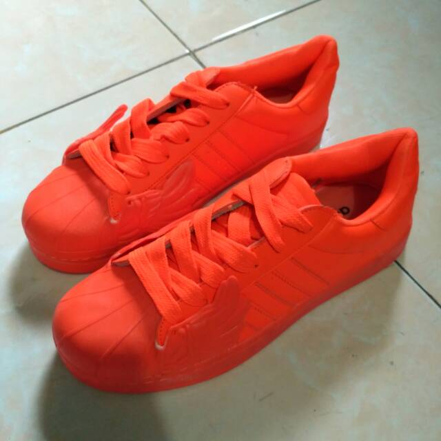 sepatu anak murah sneakers adidas superstar wings - jeremy scott series premium orange