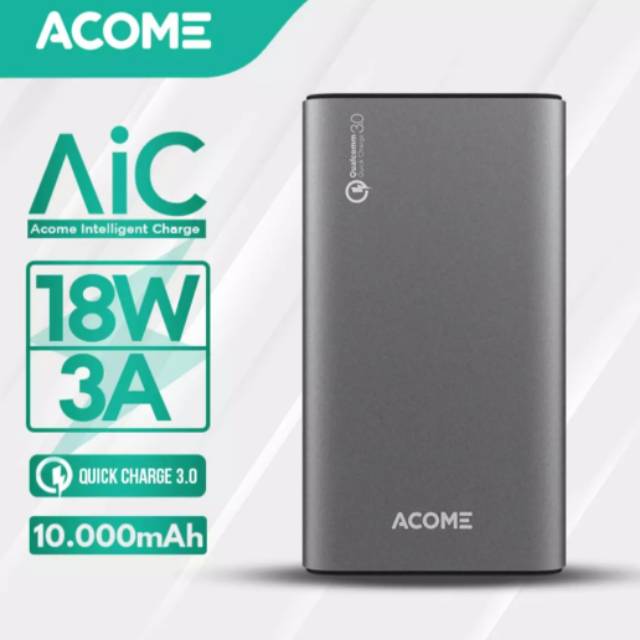 ACOME Power Bank 10000mAh QC 3.0 AiC Fast Charging - Dual Output - Garansi Resmi 18 Bulan - AP102