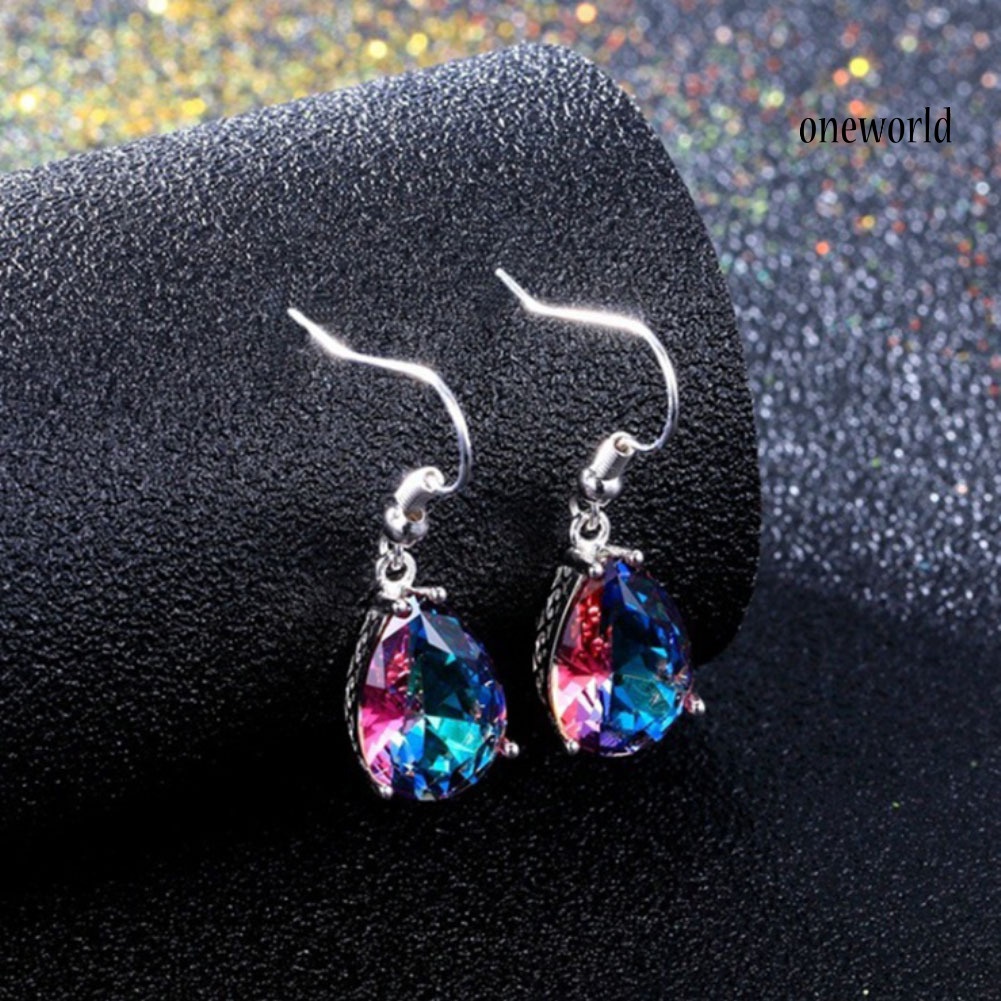 OW@ Women Multicolor Teardrop Cubic Zirconia Dangle Hook Earrings Piercing Jewelry