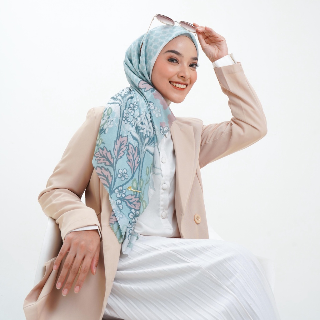 Shanumscarf Tosca Emerald Alunna Series Hijab Segi Empat Motif Hijab Segi Empat Voal Hijab Instant H