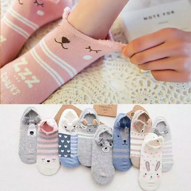 Kaos Kaki Ankle Motif Lucu Bahan Lembut Hangat / Kaos Kaki Wanita Motif Hewan Anti Slip 10025
