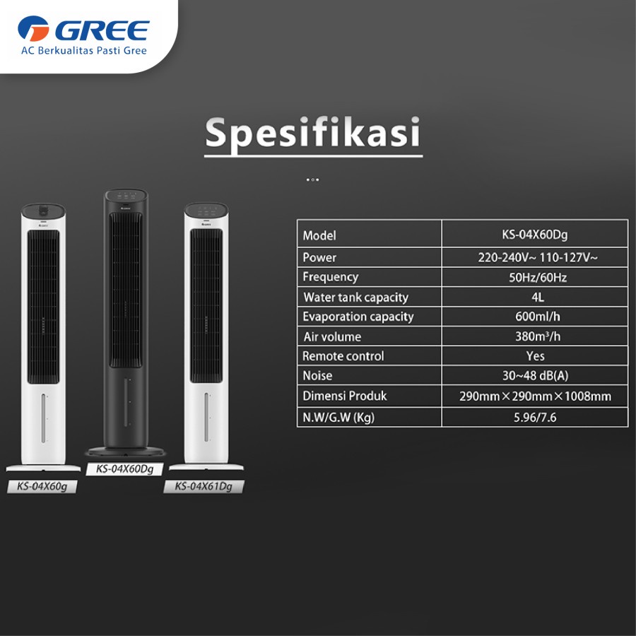 GREE Tower Fan Air Cooler - Kapasitas 4 Liter - Model GTA-ACOOL4