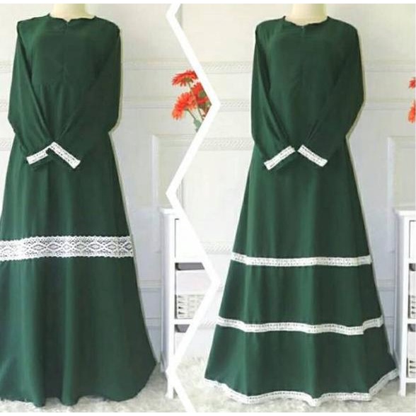 Barang Pilihan.. GAMIS Renda 1 & Renda 3 °HIJAU BOTOL°