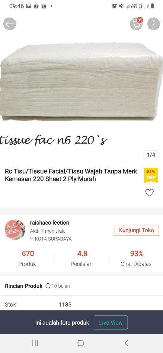 Rc Tisu/tissue Facial/tissu Wajah Tanpa Merk Kemasan 220 Sheet 2 Ply Murah
