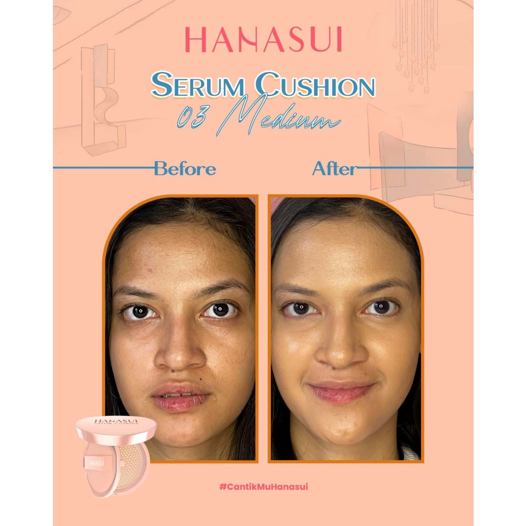 Hanasui Serum Cushion Foundation Flawless Natural Dewy Finish 15gr BPOM