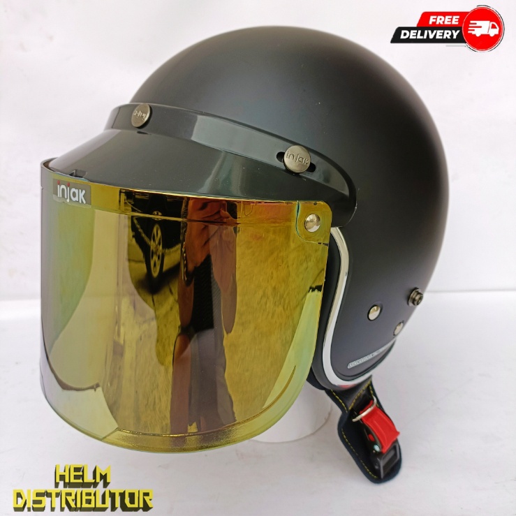 HELM BOGO RETRO KUALITAS PREMIUM LIS CHROME KACA DATAR FULL LEHER SNI DEWASA PRIA WANITA (COD)