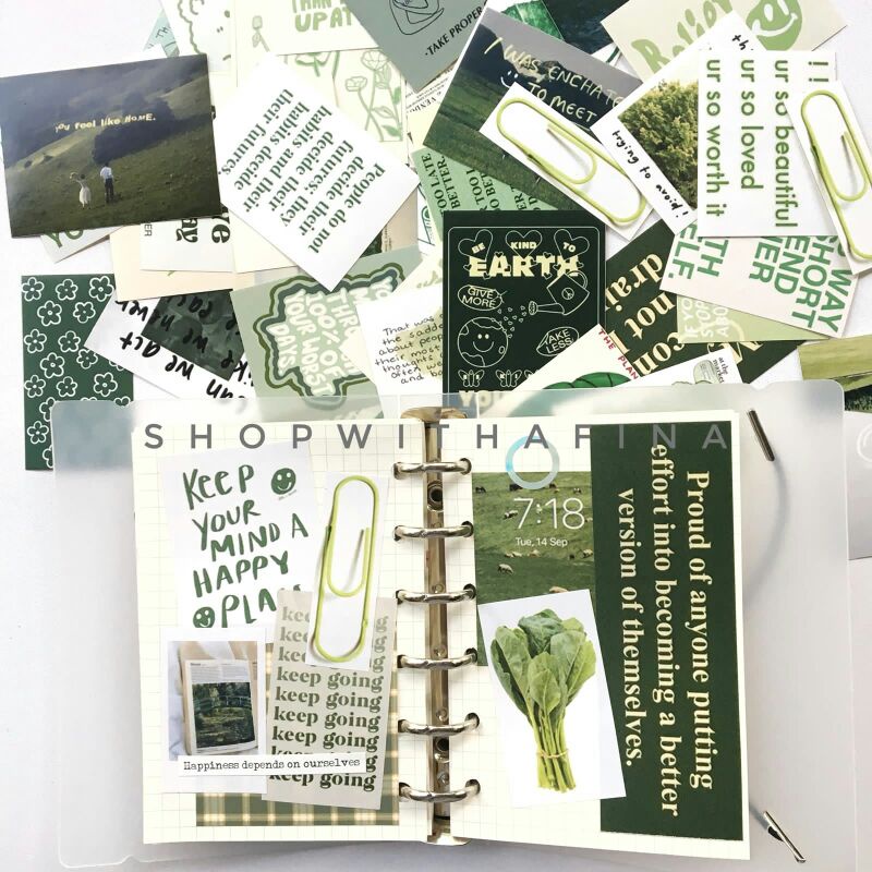 

Sticker Aesthetic | 40++ pcs Aesthetic Typography GREEN Edition Sticker Set | Korean Journal/Scrap Diary Material | SHOPWITHAFINA