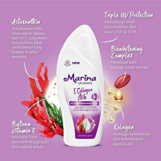 Handbody Lotion Marina UV White E Collagen Asta - 185mL
