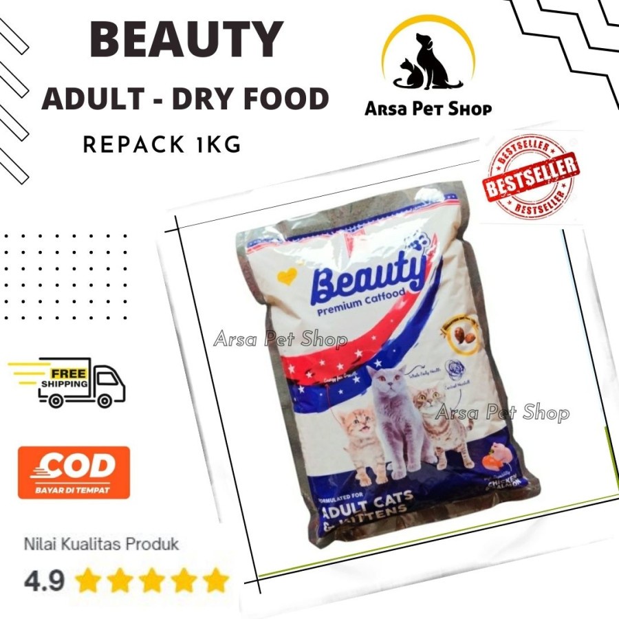 BEAUTY Premium Cat Food Formulated For Adult Cats & Kittens Repack 1Kg