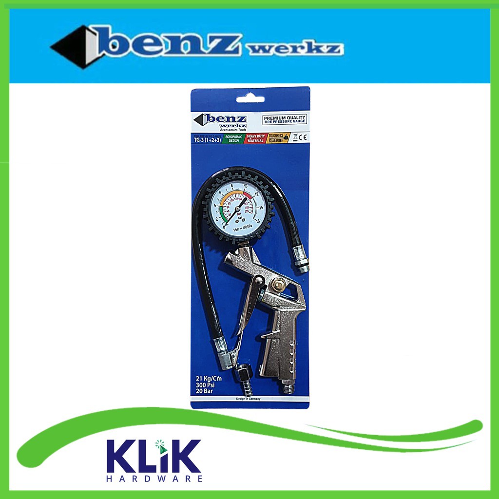 Benz Tire inflator Inflating Gun 3-In-1 TG3 Alat Isi Ukuran Angin Ban