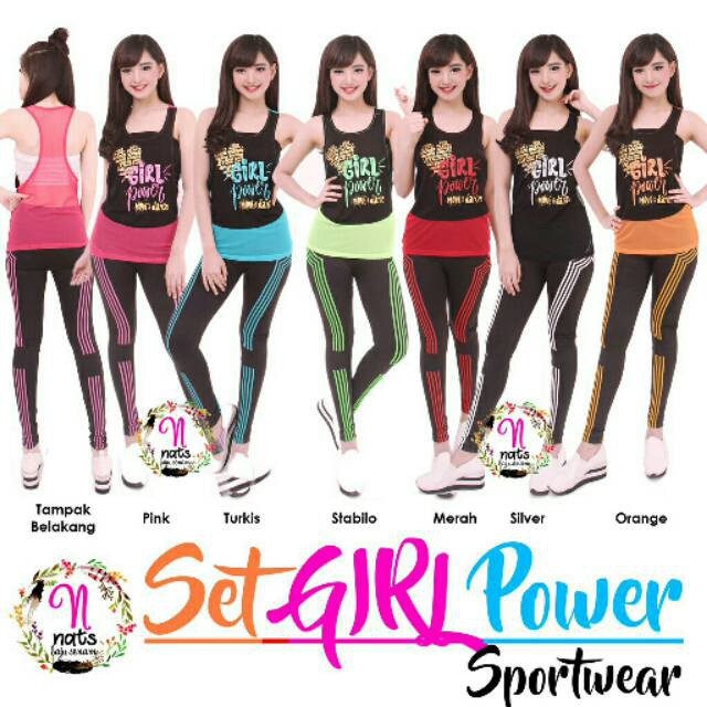 Setelan senam Girl Power Setelan zumba Baju zumba Tanktop zumba Legging zumba Set sport import